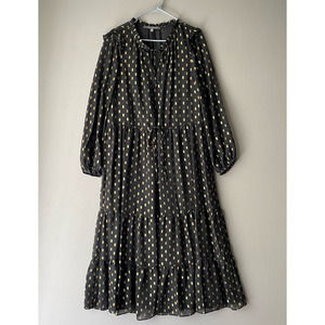 Julia Jordan sz 14 metallic gold black boho long sleeve dress